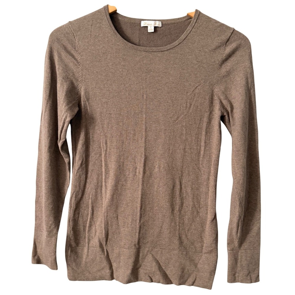 Minnie Rose Women Sz Md Capsule Taupe Brown Earthy Preppy Crew Neck Long Sleeve
